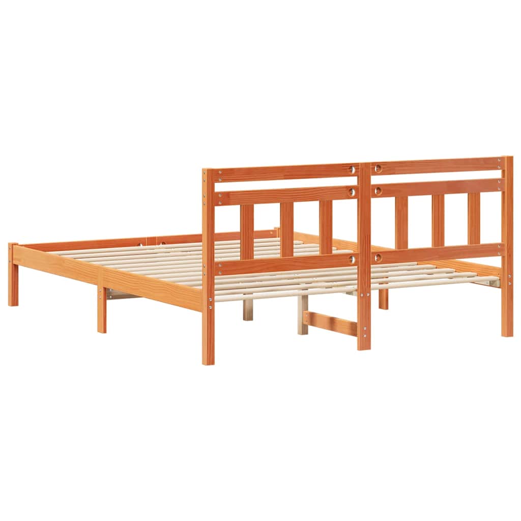 Bed Frame with Headboard Brown Pine wood