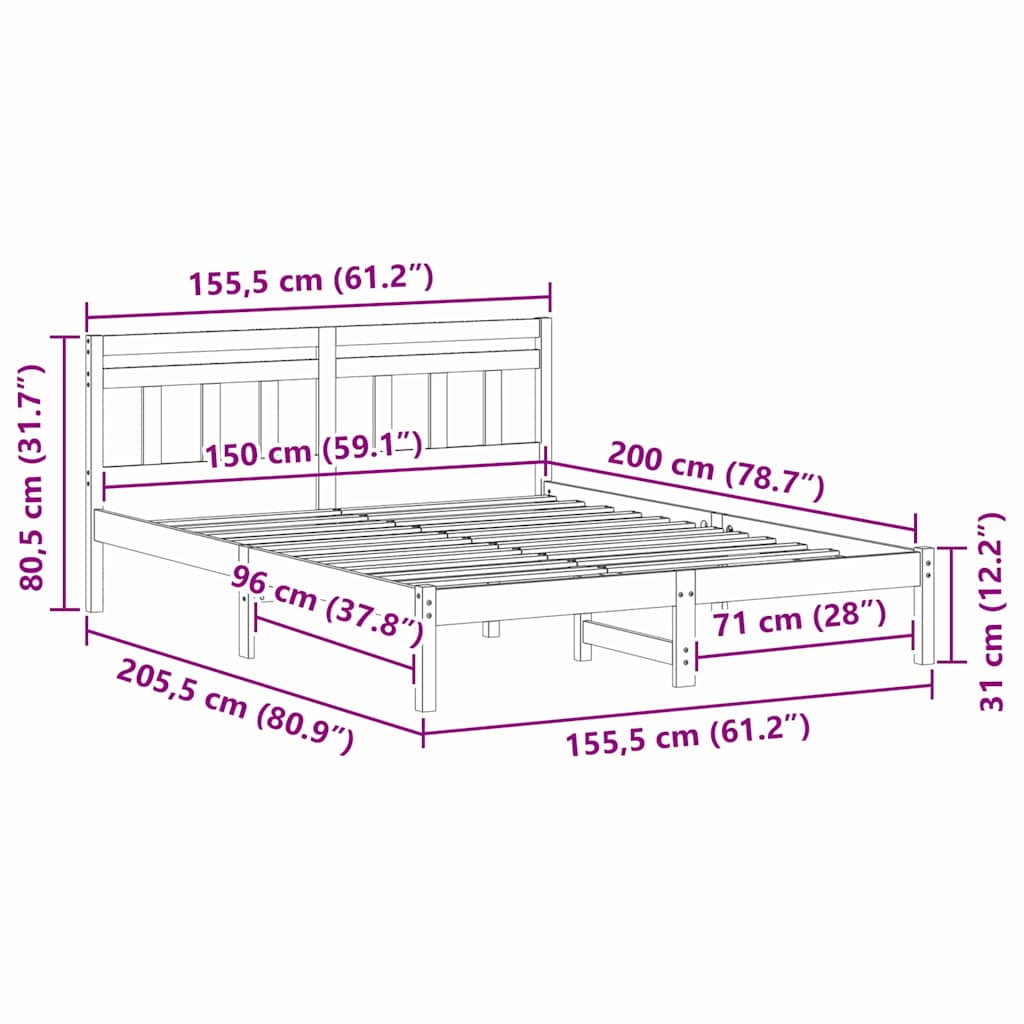 Bed Frame with Headboard Brown Pine wood