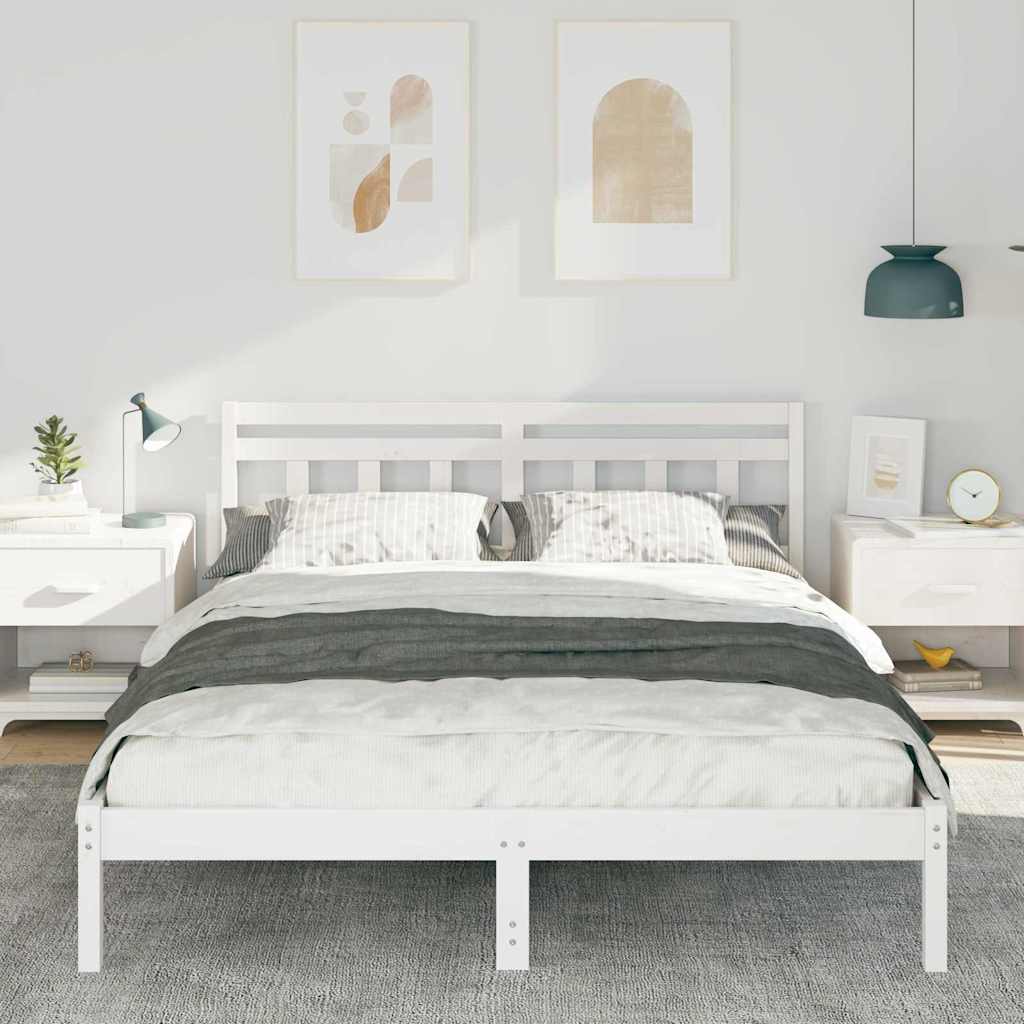 Bed Frame with Headboard White Solid pine wood