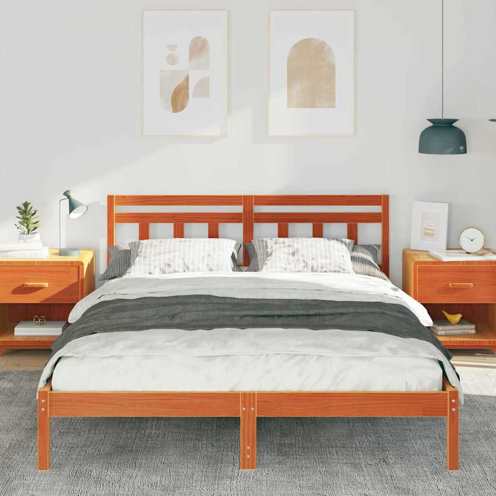 Bed Frame with Headboard Brown Pine wood
