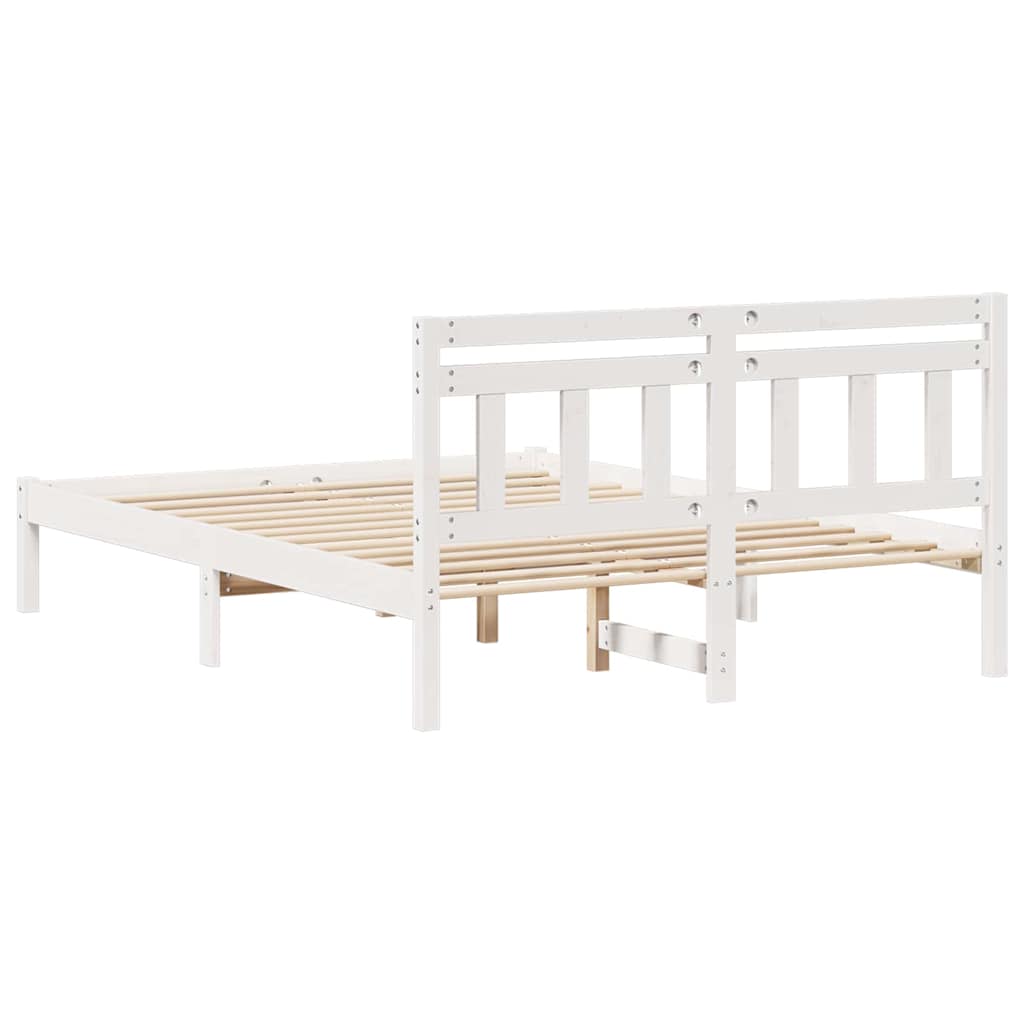 Bed Frame with Headboard White Solid pine wood