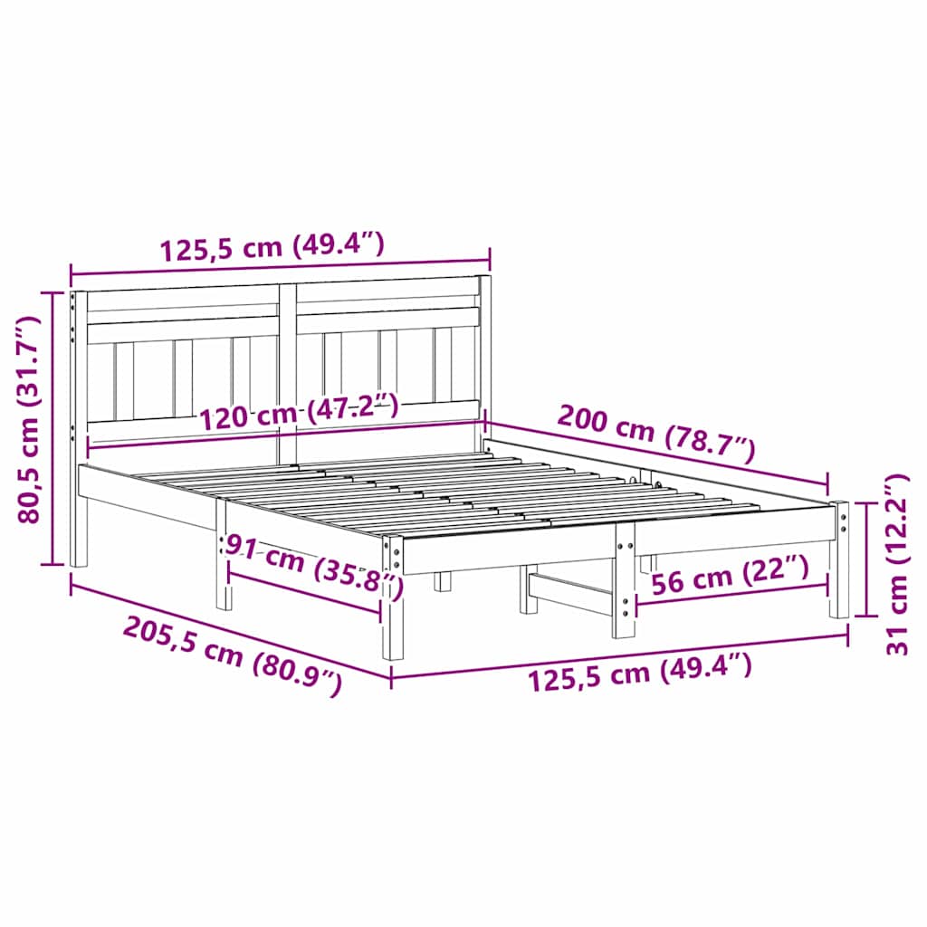 Bed Frame with Headboard White Solid pine wood