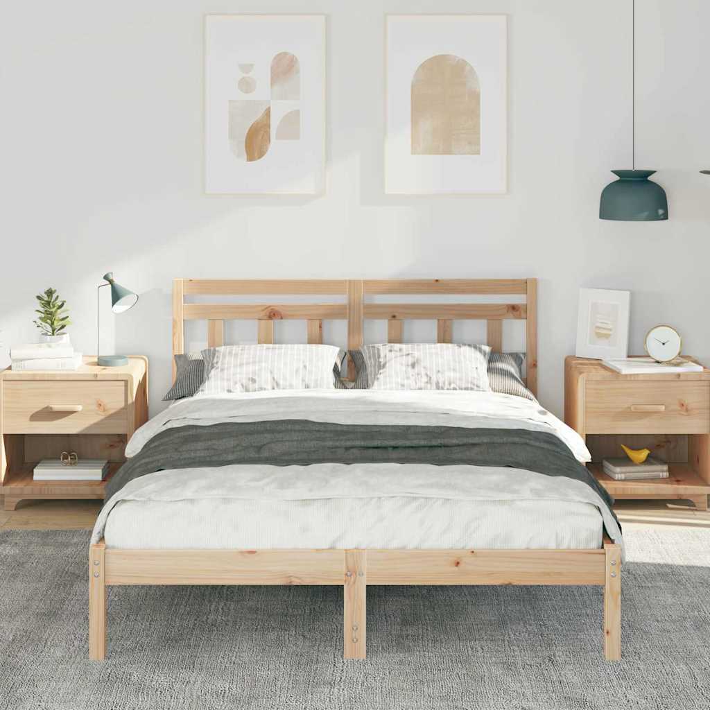 Bed Frame with Headboard Brown Pine wood