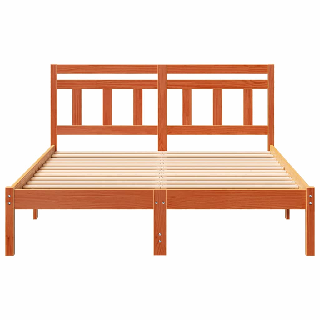 Bed Frame with Headboard Brown Solid pine wood