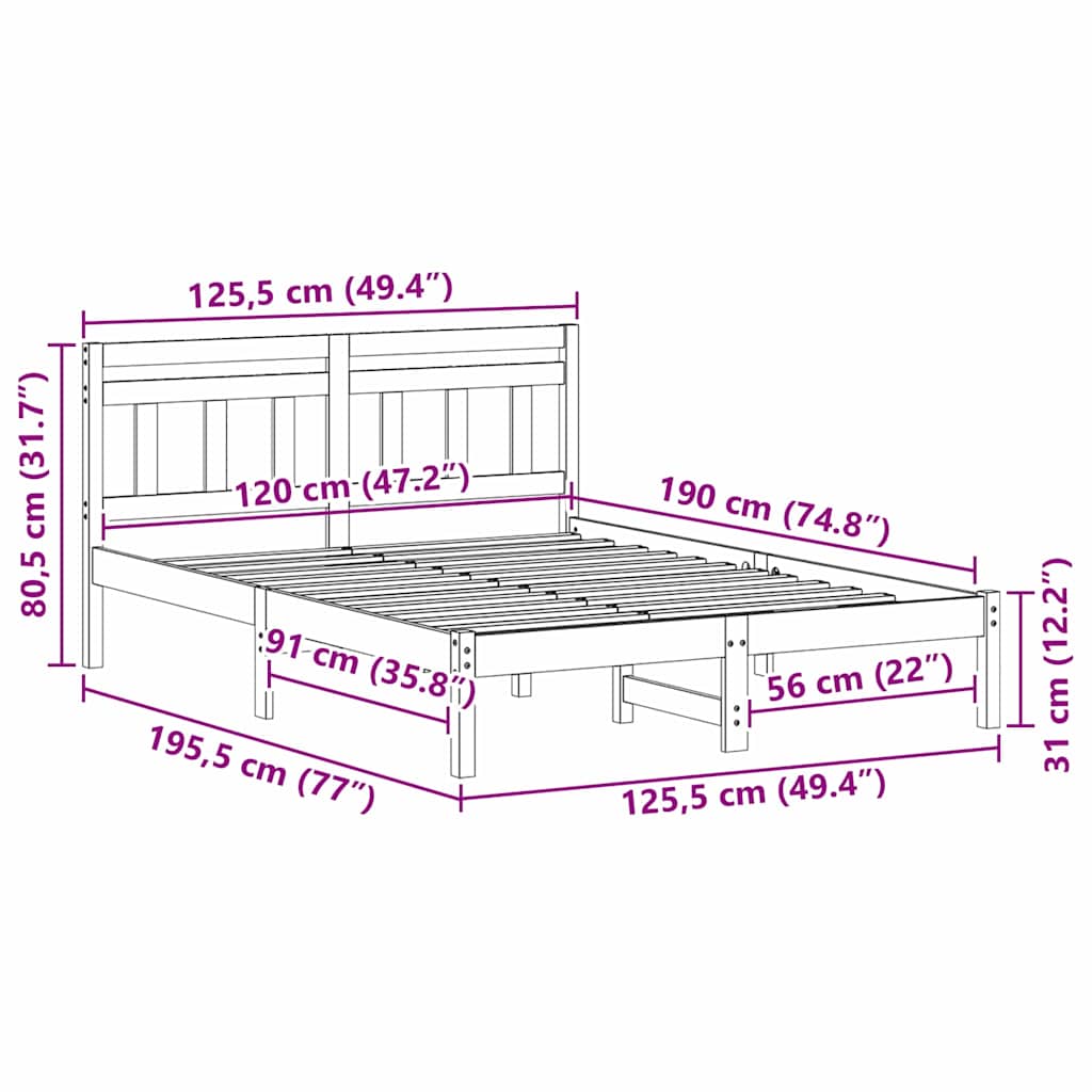 Bed Frame with Headboard Brown Solid pine wood