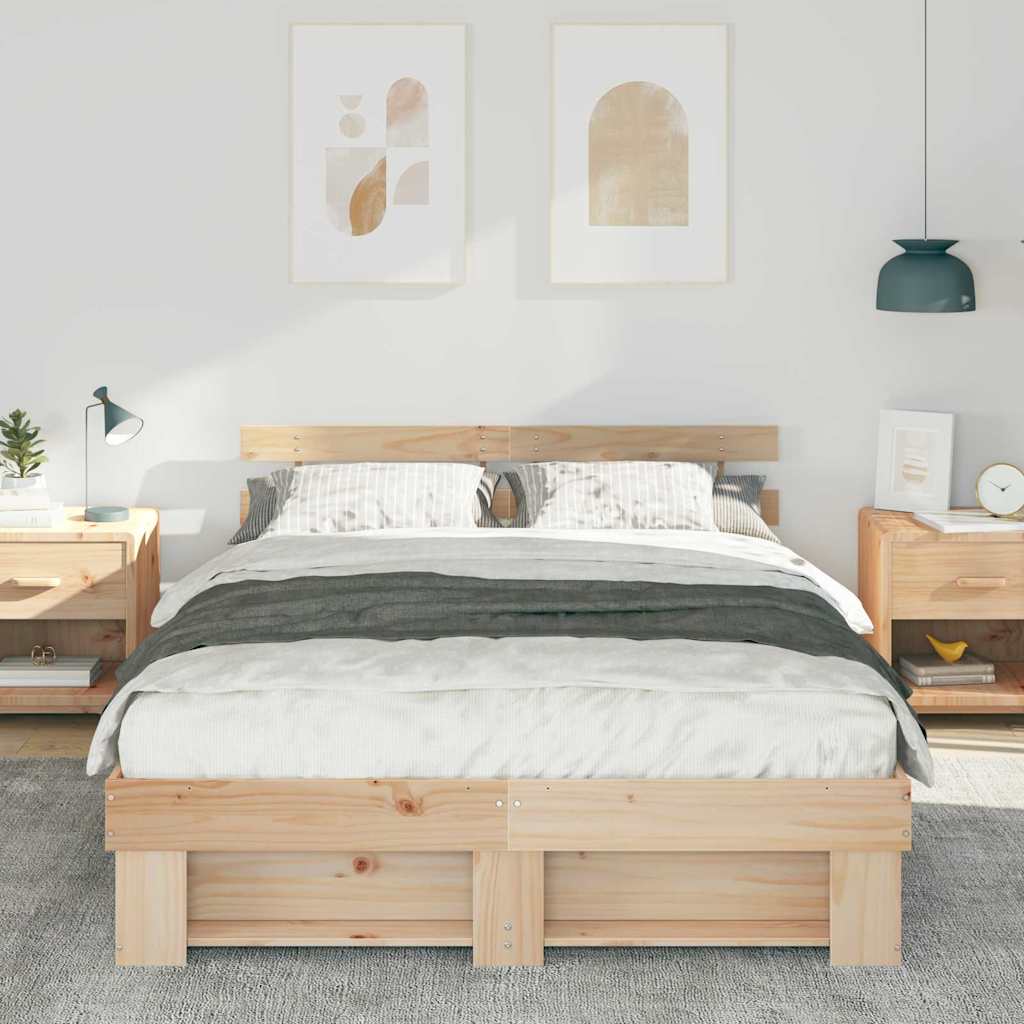Bed Frame with Headboard Brown 150 x 200 cm Solid pine wood
