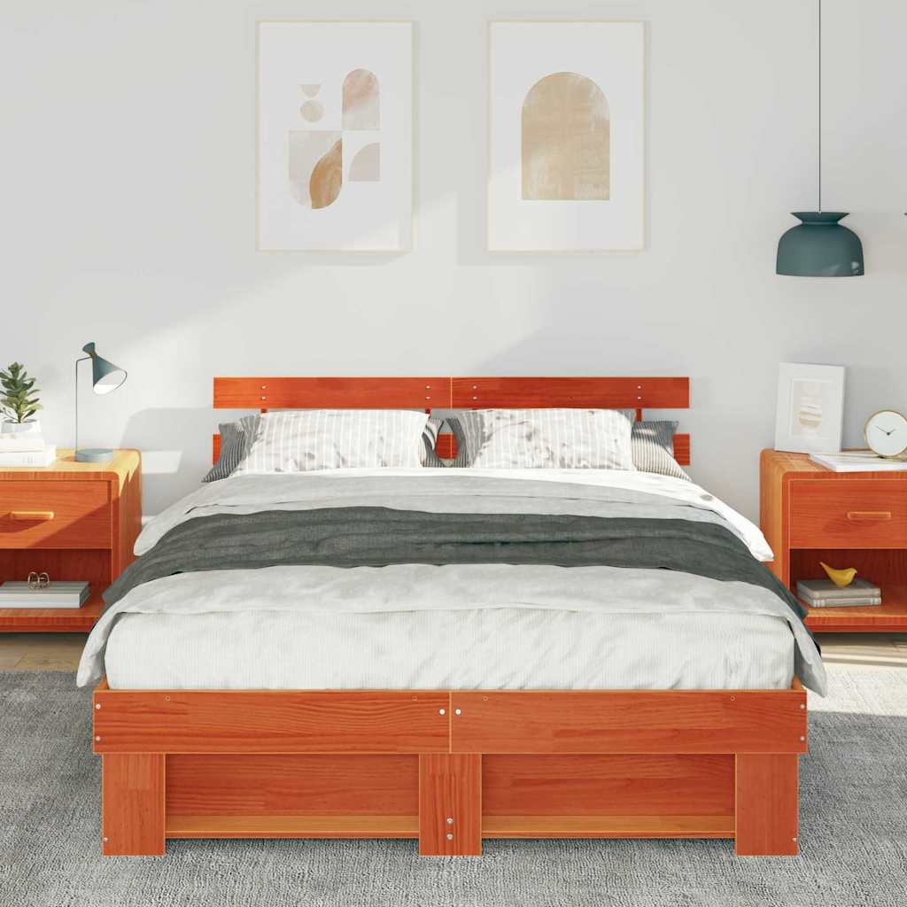 Bed Frame with Headboard Wax brown 150 x 200 cm Solid pine wood