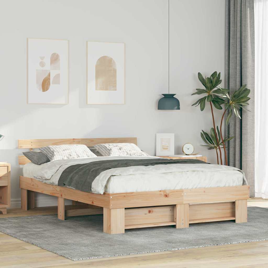 Bed Frame with Headboard Brown 140 x 200 cm Solid pine wood