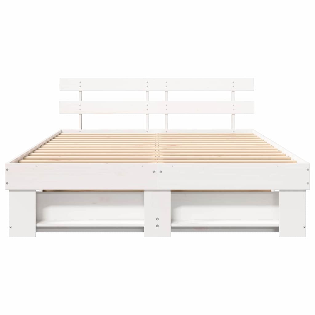 Bed Frame with Headboard White 140 x 200 cm Solid pine wood