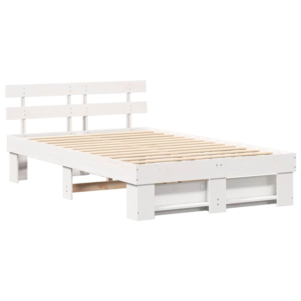 Bed Frame with Headboard White 140 x 190 cm Solid pine wood