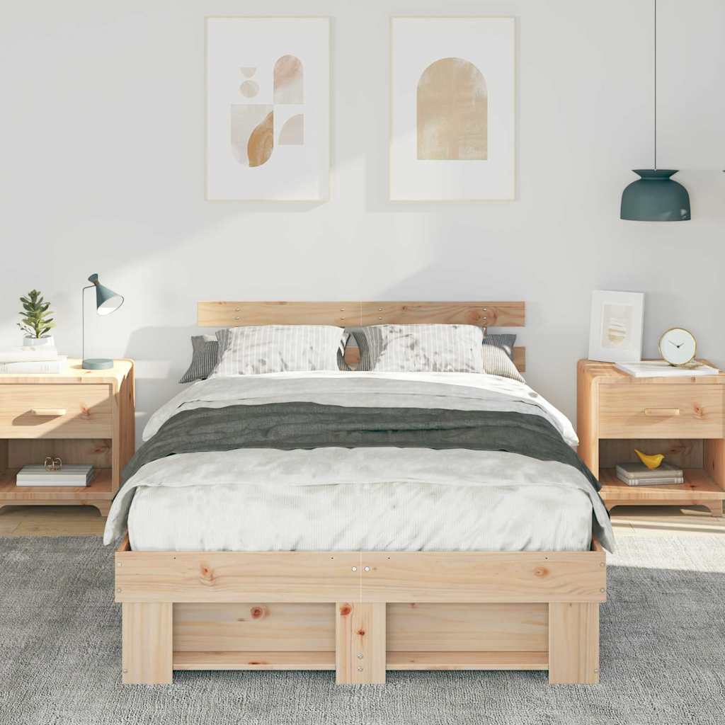 Bed Frame with Headboard Brown 135 x 190 cm Solid pine wood