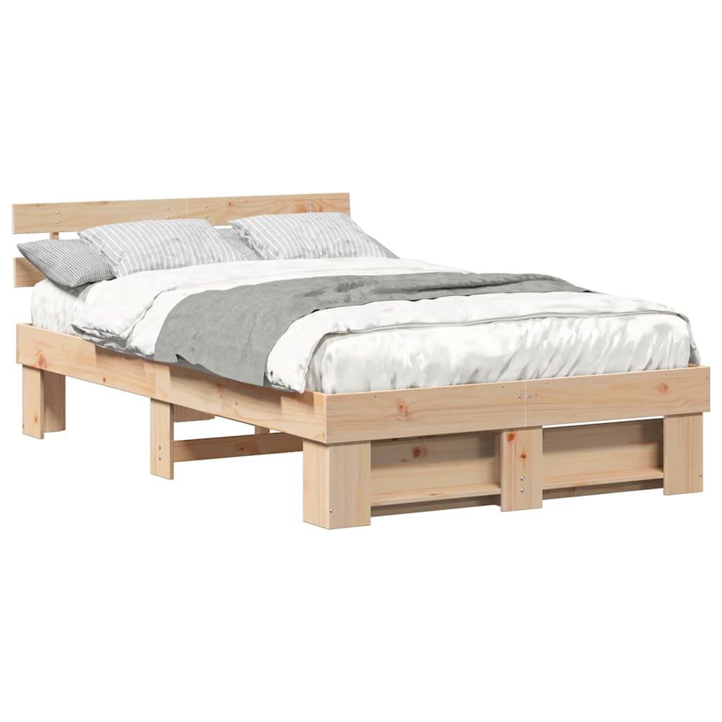 Bed Frame with Headboard Brown 135 x 190 cm Solid pine wood