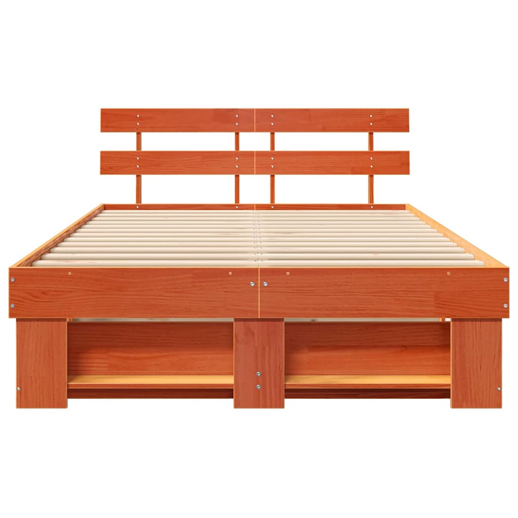 Bed Frame with Headboard Wax brown 120 x 190 cm Solid pine wood