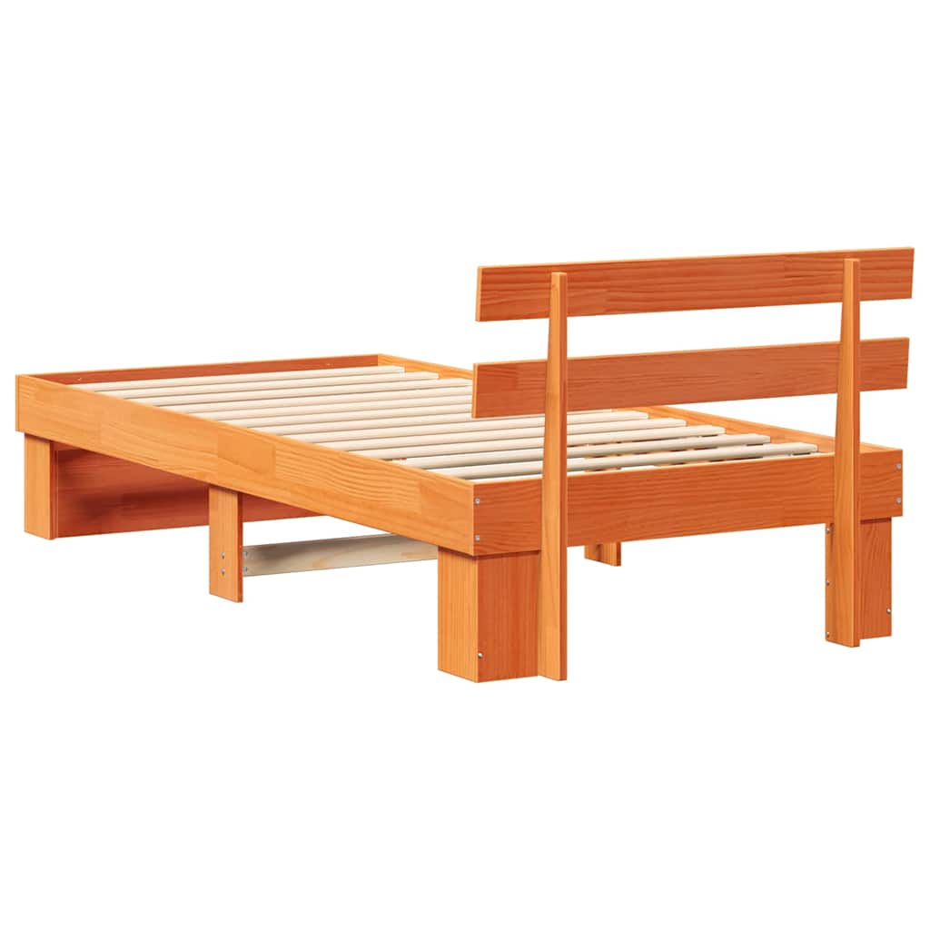 Bed Frame with Headboard Wax brown 90 x 200 cm Solid pine wood