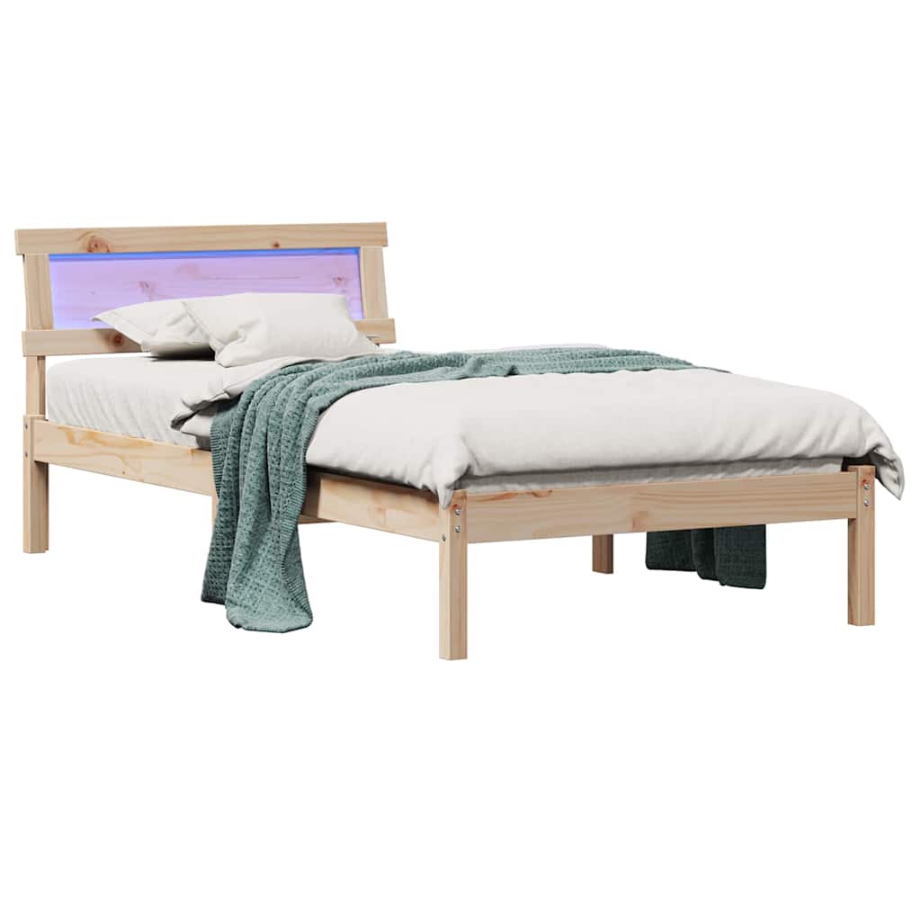 Bed Frame with Headboard Brown 90 x 200 cm Solid pine wood
