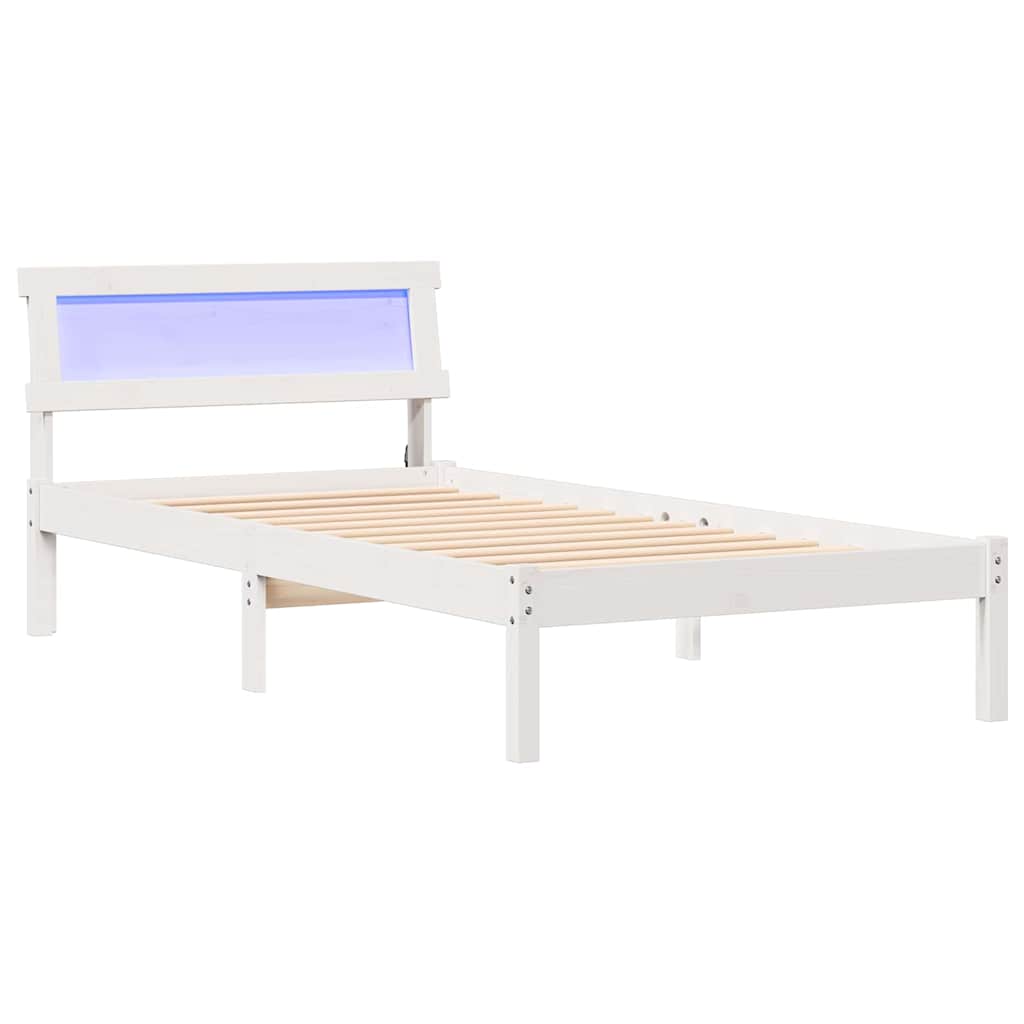 Bed Frame with Headboard White 90 x 200 cm Solid pine wood