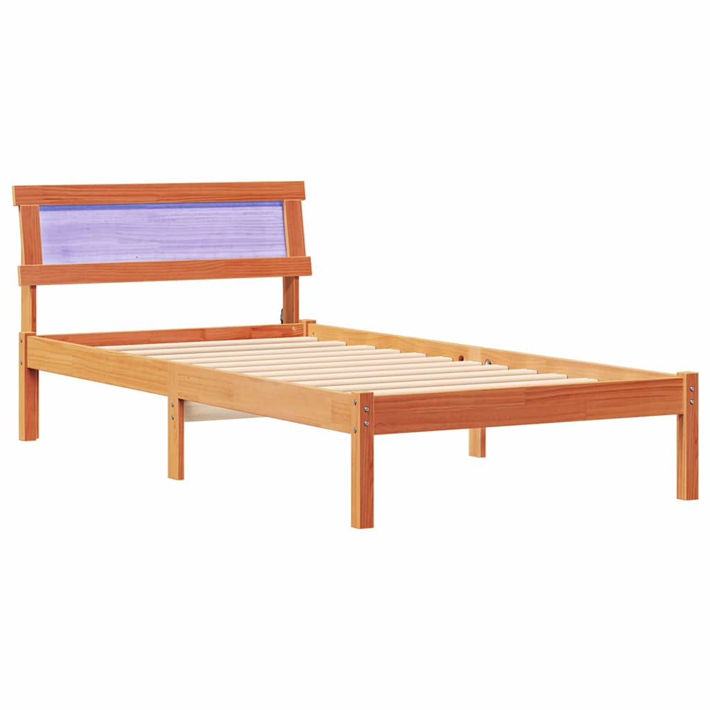Bed Frame with Headboard Wax brown 90 x 200 cm Solid pine wood