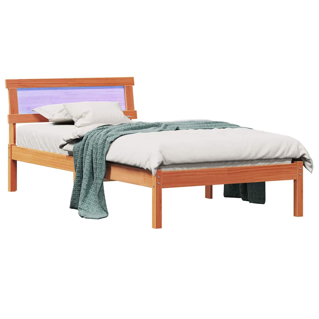 Bed Frame with Headboard Wax brown 90 x 200 cm Solid pine wood
