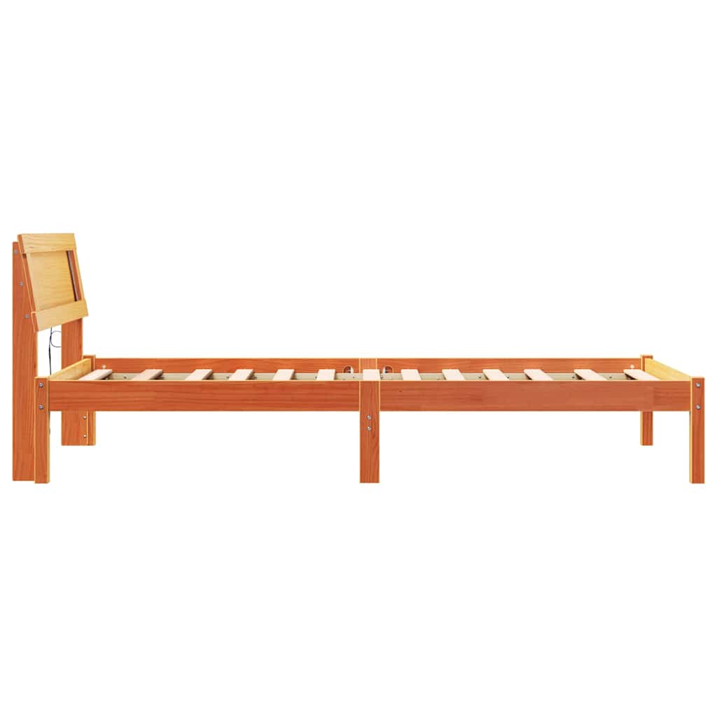 Bed Frame with Headboard Wax brown 90 x 200 cm Solid pine wood