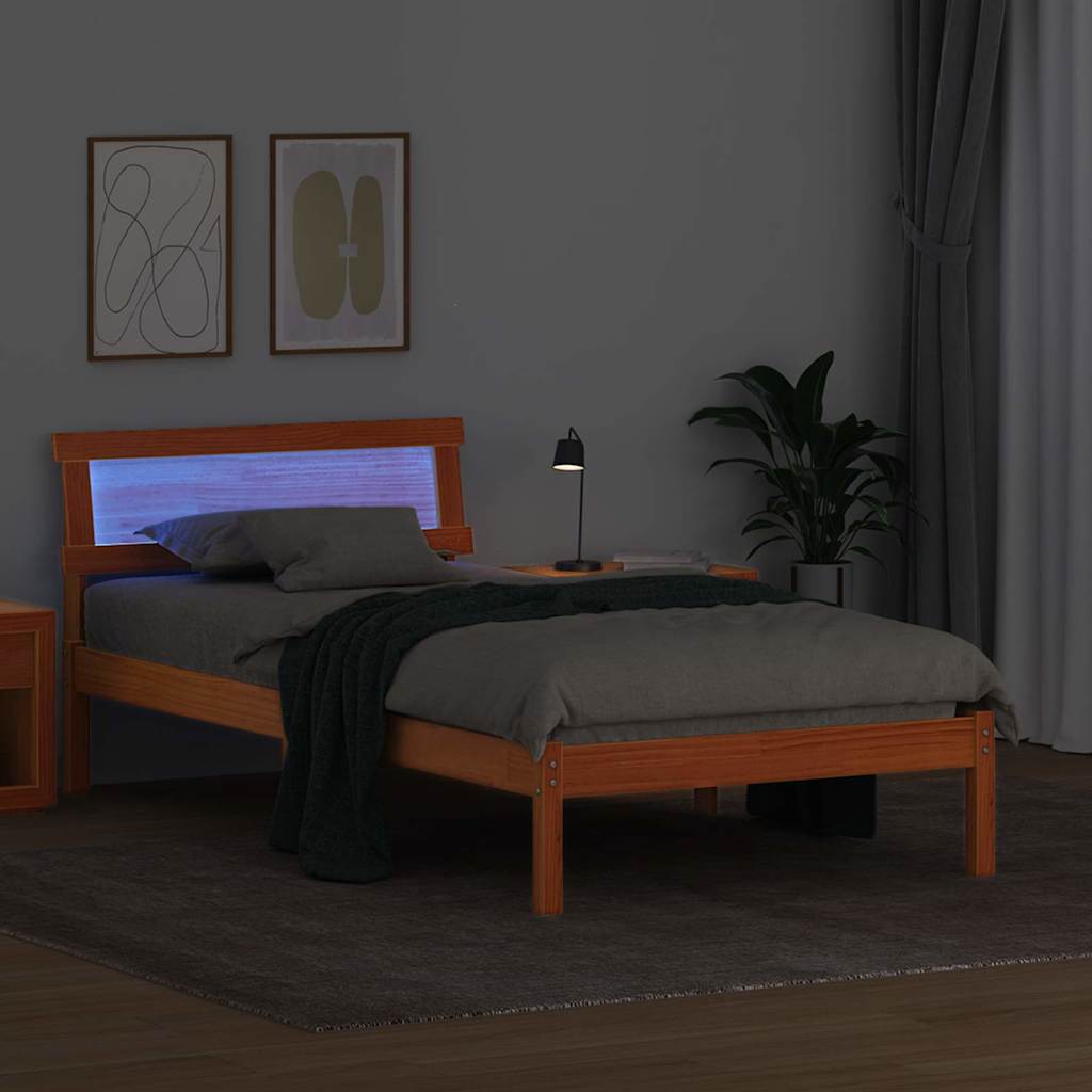 Bed Frame with Headboard Wax brown 80 x 200 cm Solid pine wood