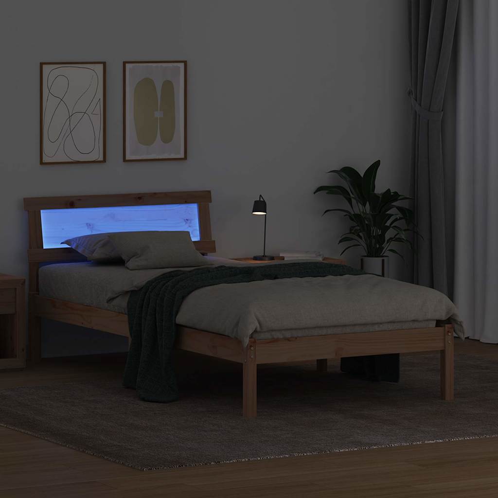 Bed Frame with Headboard Brown 90 x 190 cm Solid pine wood