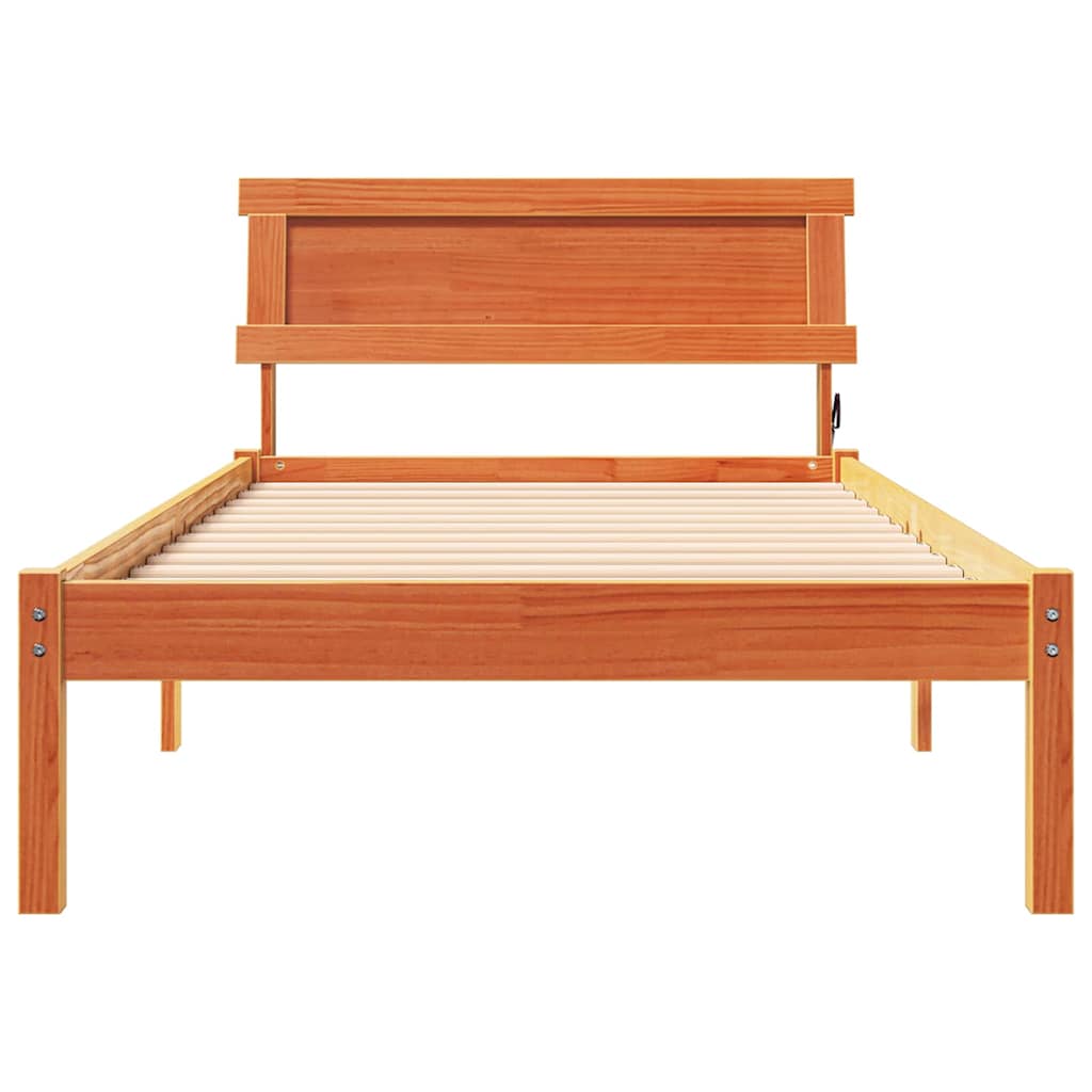 Bed Frame with Headboard Wax brown 75 x 190 cm Solid pine wood
