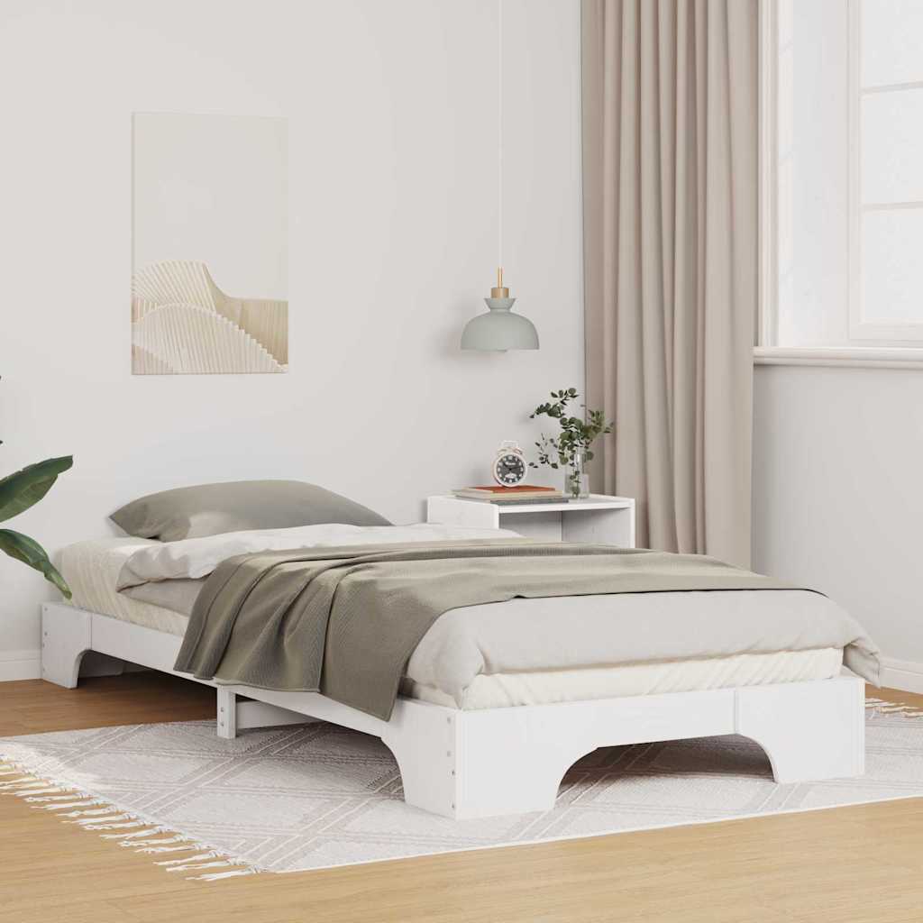 Floor Bed Frame with Storage White 100 x 210 cm Wood