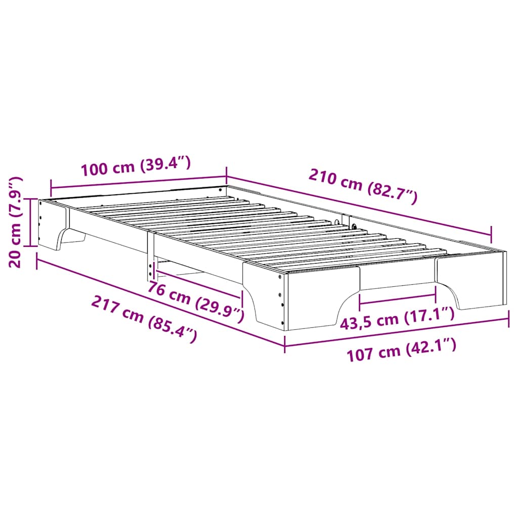 Floor Bed Frame with Storage White 100 x 210 cm Wood