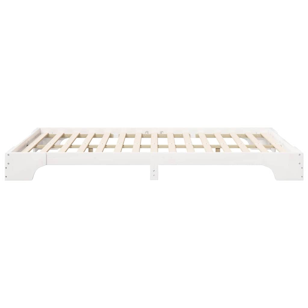 Floor Bed Frame with Storage White 140 x 210 cm Wood