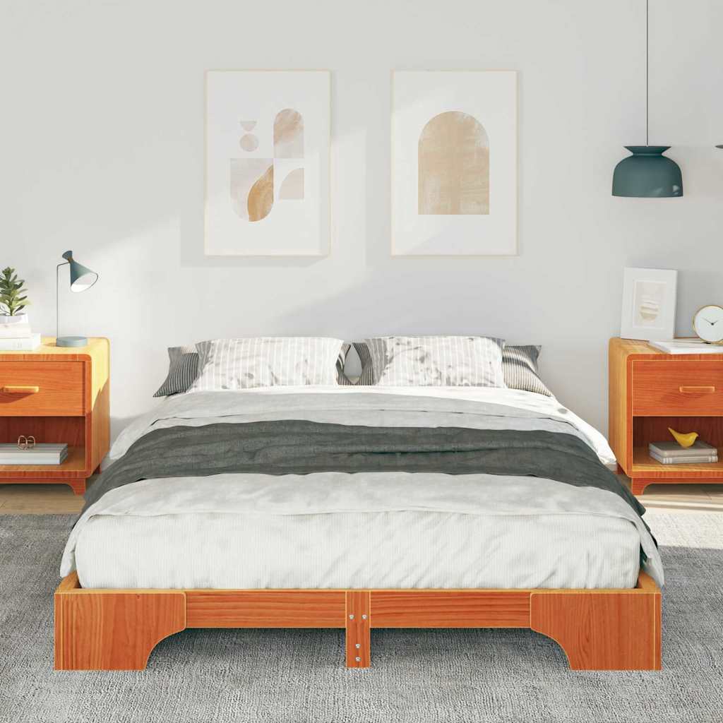 Floor Bed Frame with Storage Brown 140 x 210 cm Wood