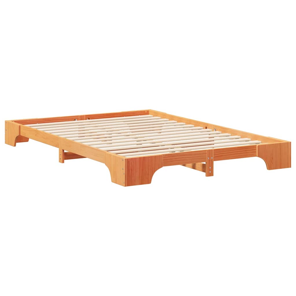 Floor Bed Frame with Storage Brown 140 x 210 cm Wood