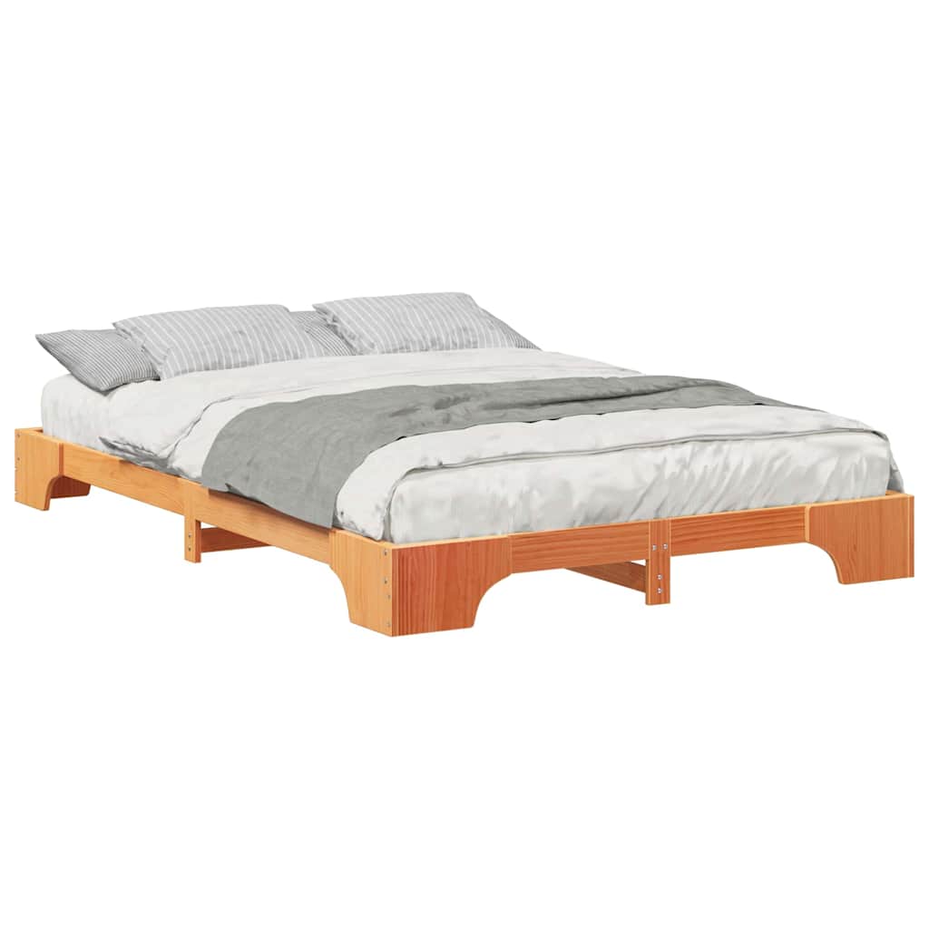 Floor Bed Frame with Storage Brown 140 x 210 cm Wood