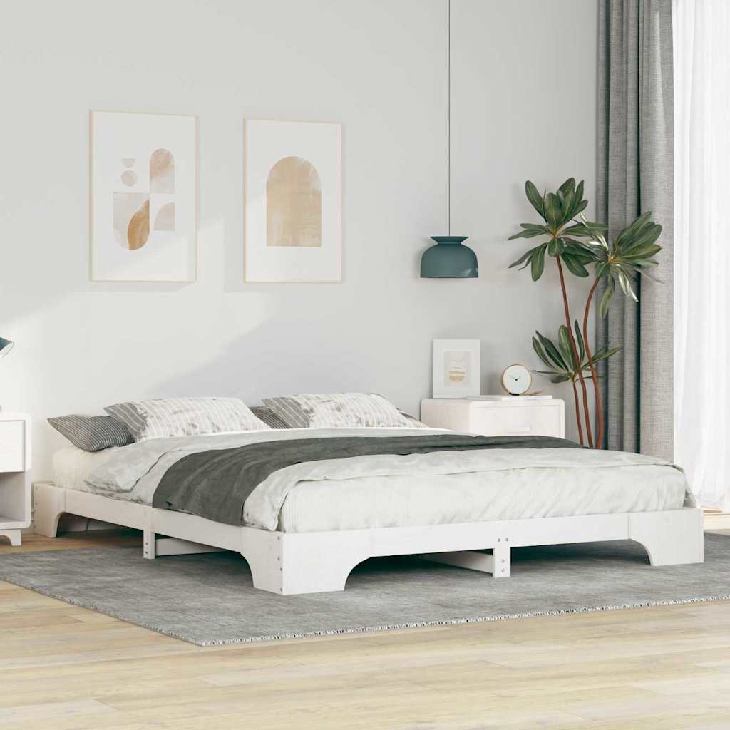 Floor Bed Frame with Storage White 160 x 210 cm Wood