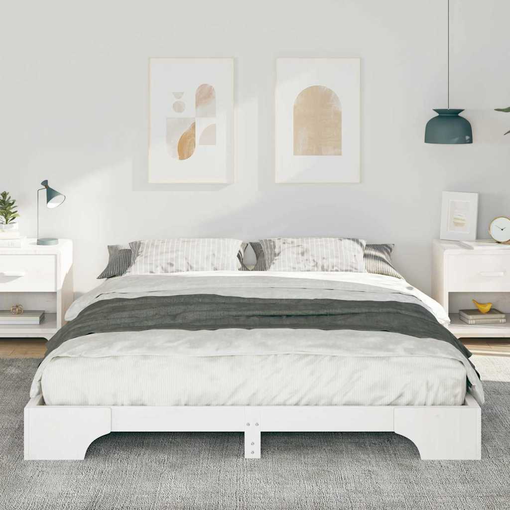 Floor Bed Frame with Storage White 160 x 210 cm Wood
