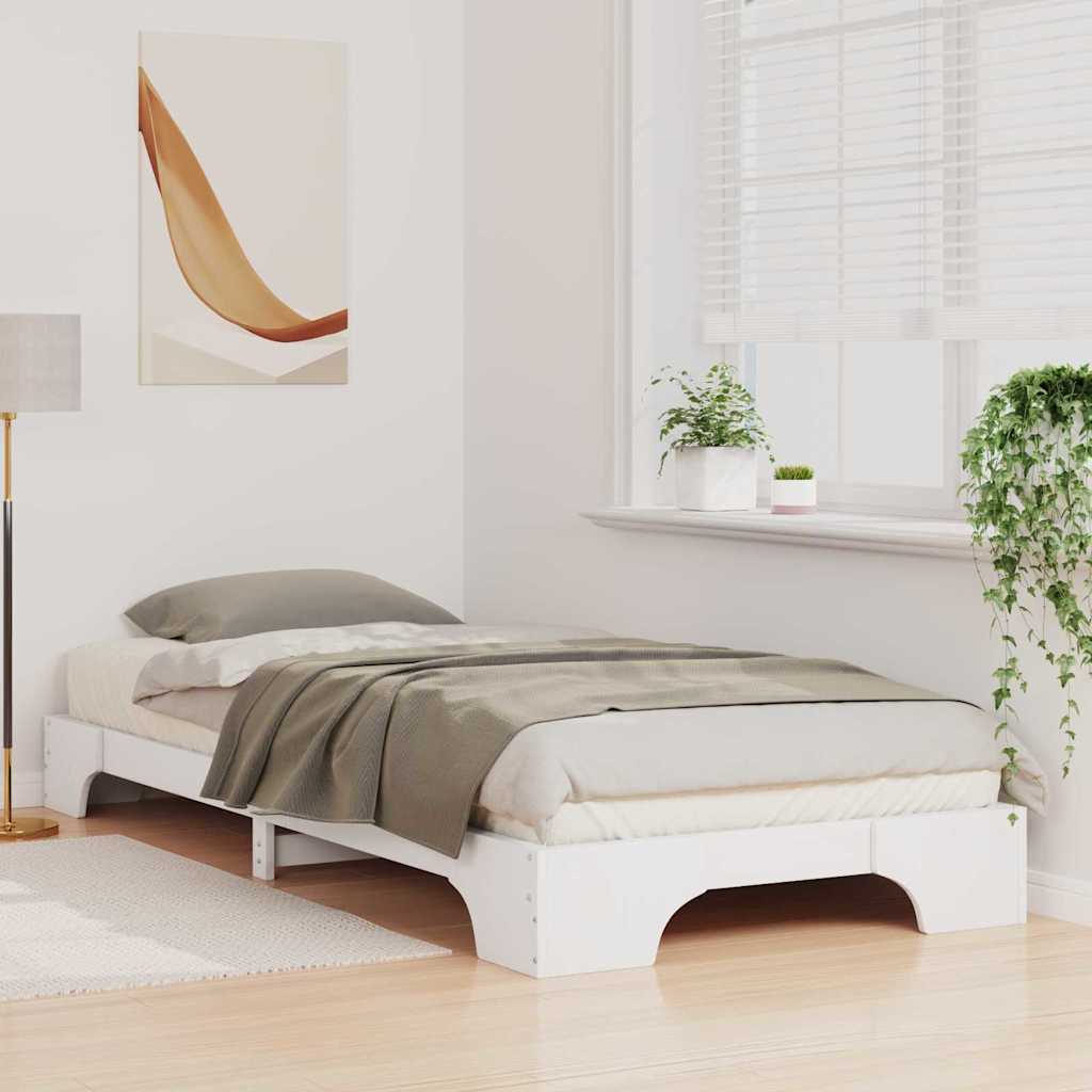 Floor Bed Frame with Storage White 90 x 220 cm Wood
