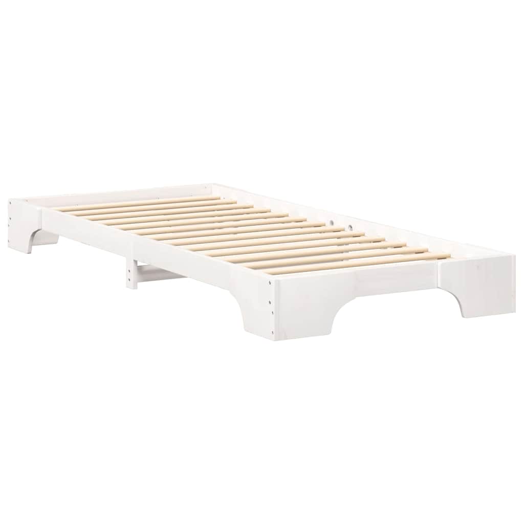 Floor Bed Frame with Storage White 90 x 220 cm Wood