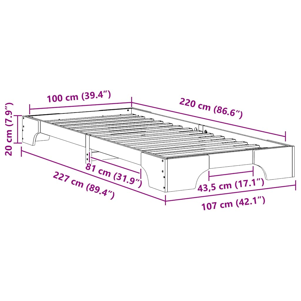 Floor Bed Frame with Storage Brown 100 x 220 cm Wood