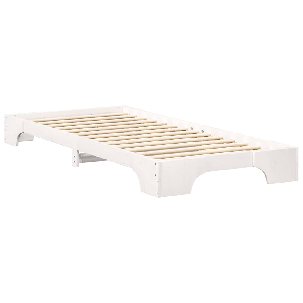 Floor Bed Frame with Storage White 100 x 220 cm Solid pine wood