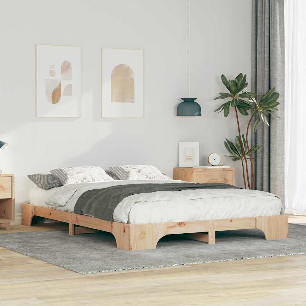 Floor Bed Frame with Storage Brown 140 x 220 cm Solid pine wood