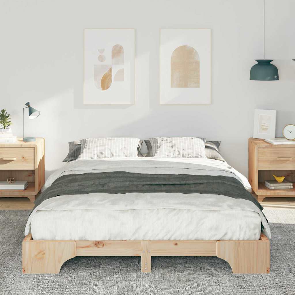 Floor Bed Frame with Storage Brown 140 x 220 cm Solid pine wood