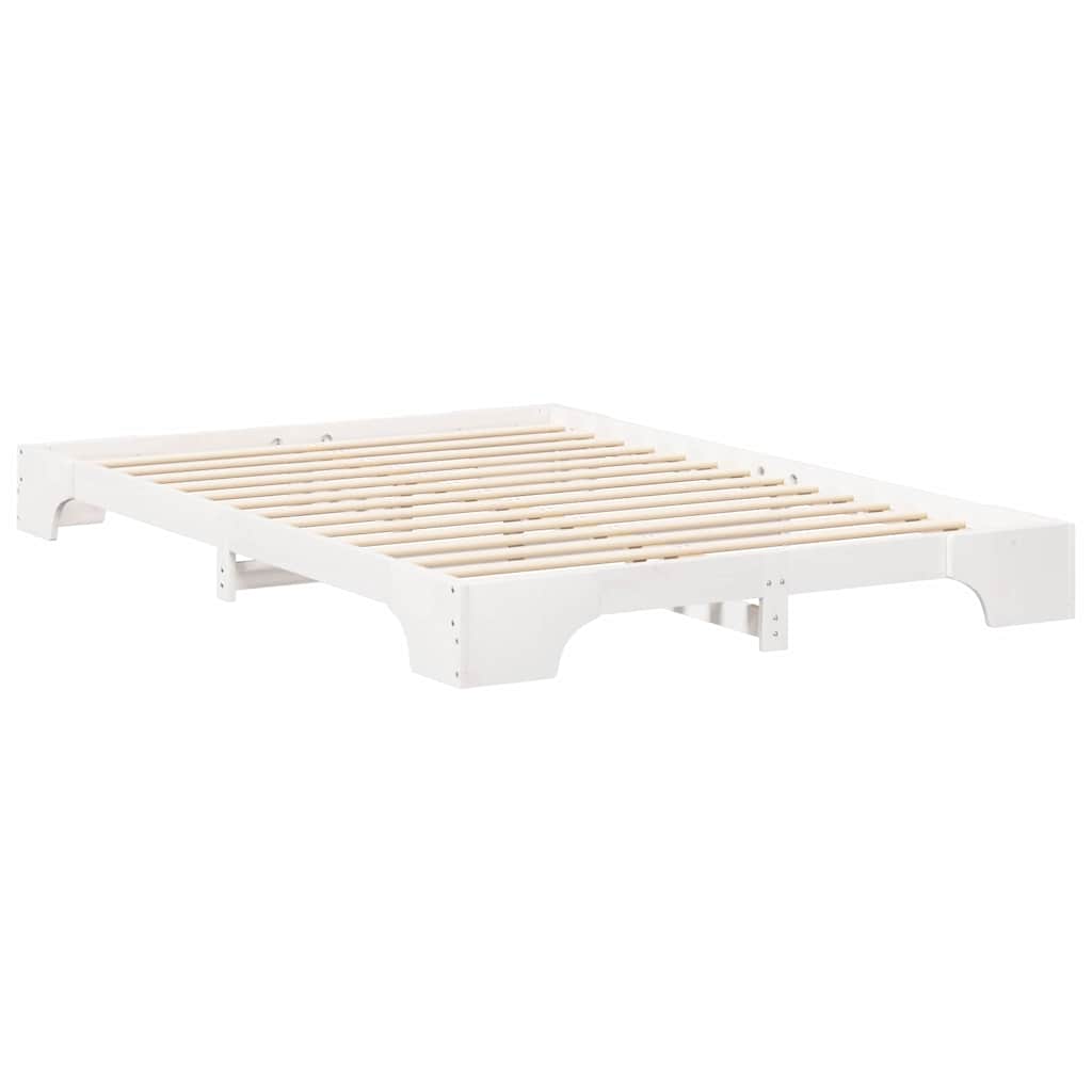 Floor Bed Frame with Storage White 140 x 220 cm Solid pine wood