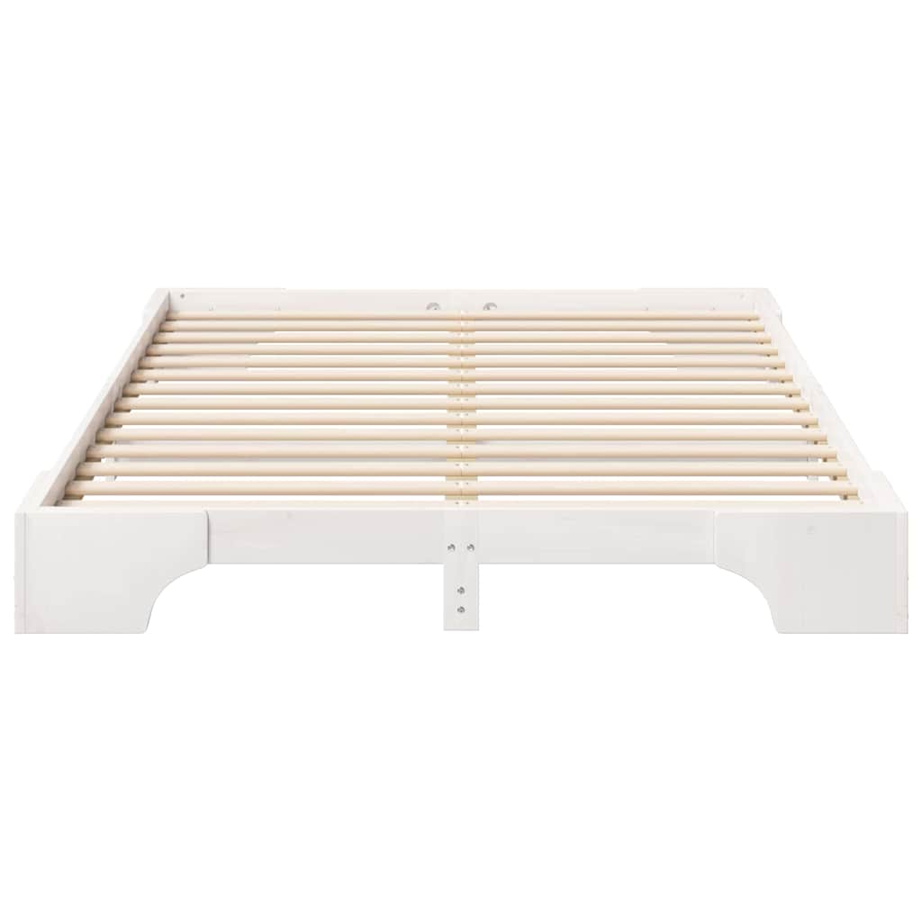 Floor Bed Frame with Storage White 140 x 220 cm Solid pine wood
