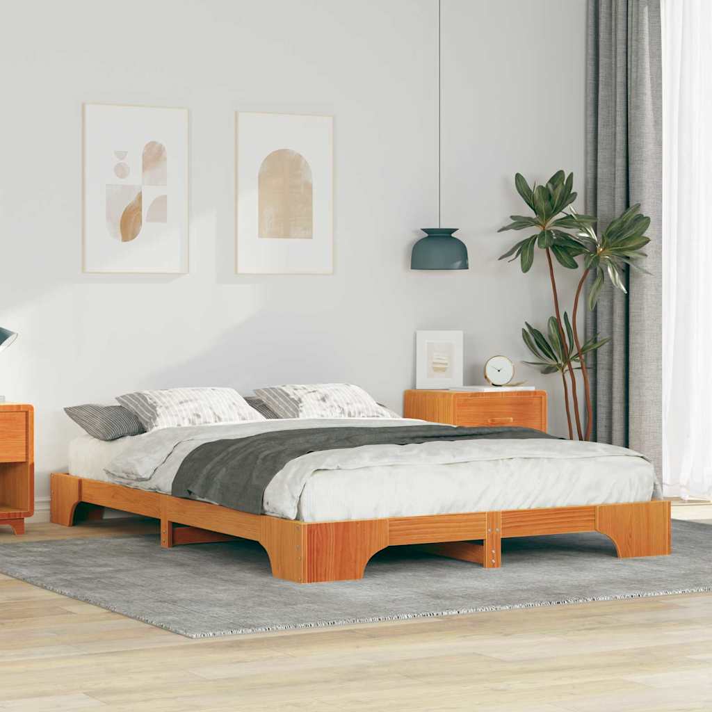 Floor Bed Frame with Storage Brown 140 x 220 cm Solid pine wood
