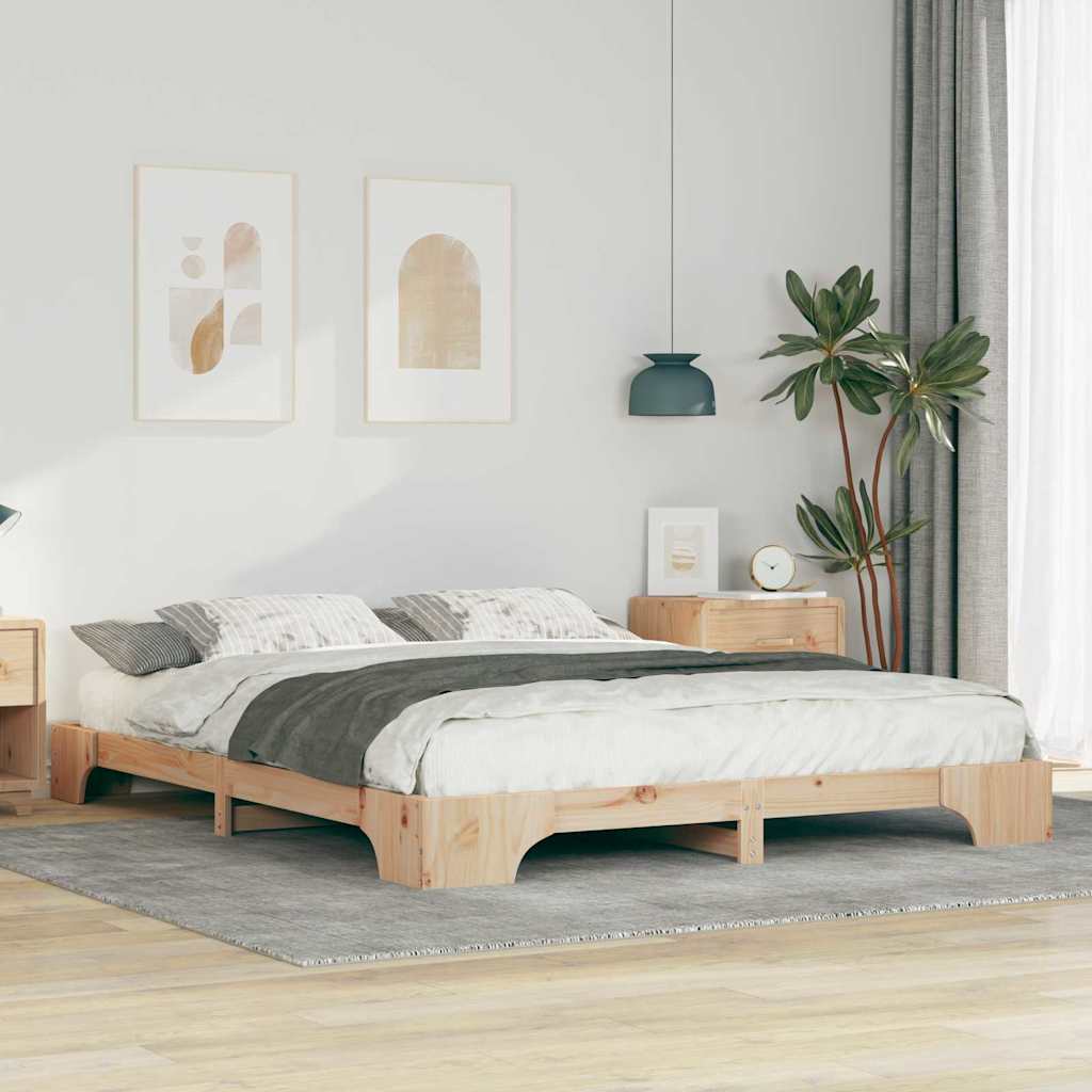 Floor Bed Frame with Storage Brown 160 x 220 cm Solid pine wood