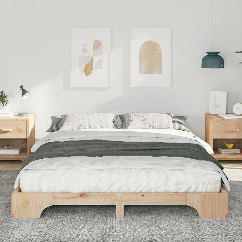 Floor Bed Frame with Storage Brown 160 x 220 cm Solid pine wood