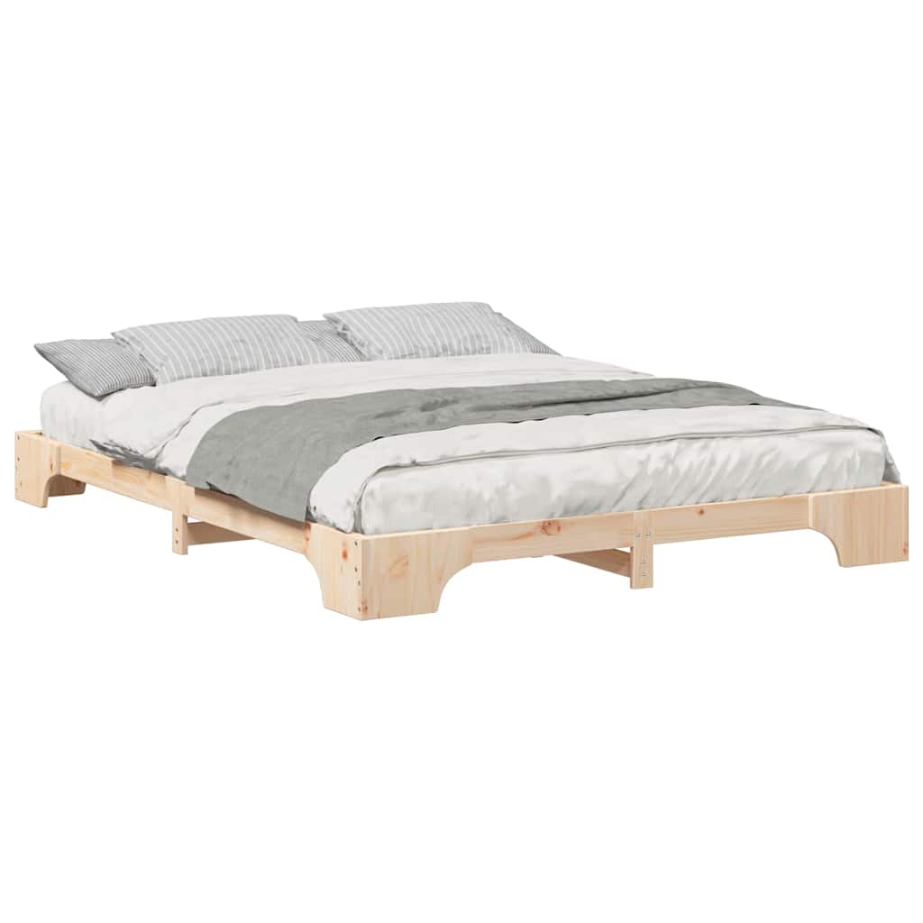 Floor Bed Frame with Storage Brown 160 x 220 cm Solid pine wood