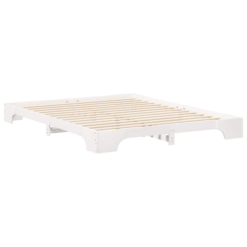 Floor Bed Frame with Storage White 160 x 220 cm Solid pine wood