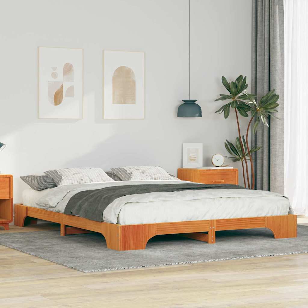 Floor Bed Frame with Storage Brown 160 x 220 cm Solid pine wood
