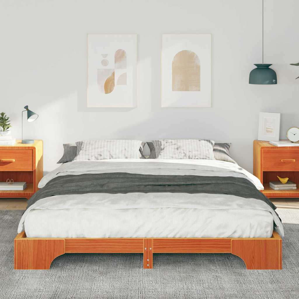 Floor Bed Frame with Storage Brown 160 x 220 cm Solid pine wood