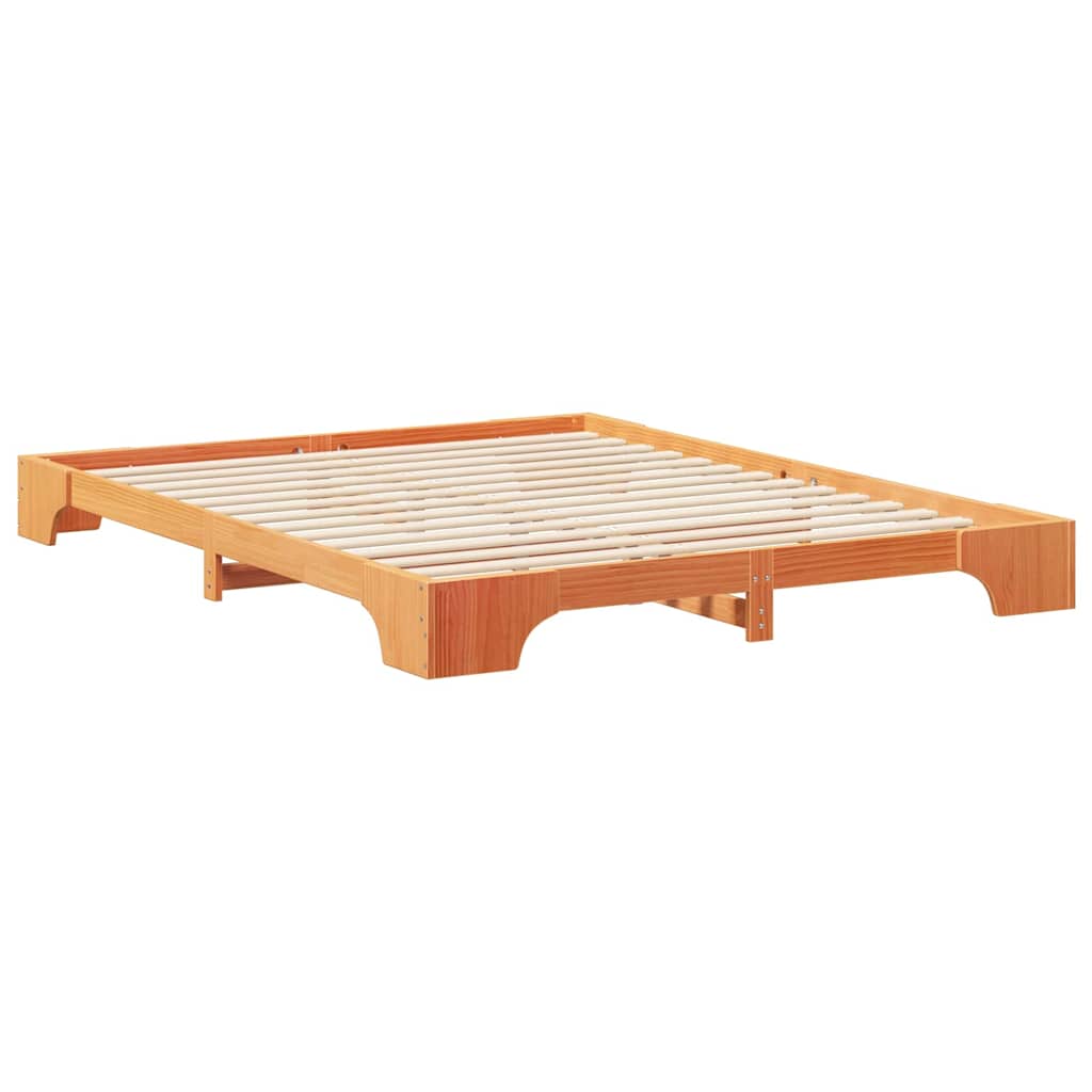 Floor Bed Frame with Storage Brown 160 x 220 cm Solid pine wood